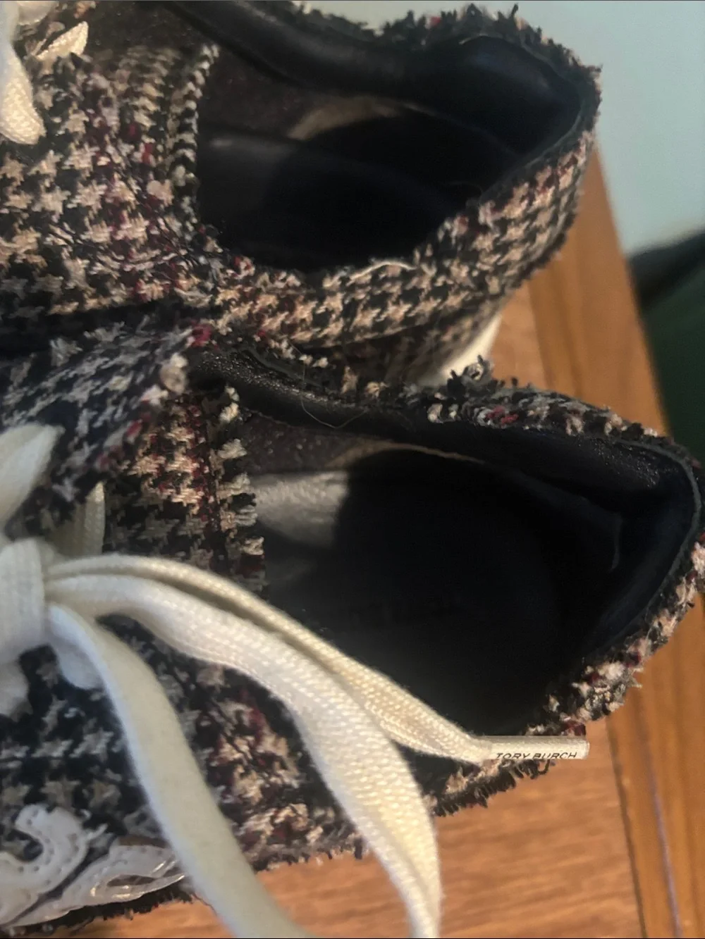 Tory Burch Tweed Knit Platform Sneakers - Cream Laces